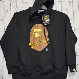 BAPE A Bathing Ape Black Hoodie Ape Head Graphic Cotton Made in Japan Men Sz M